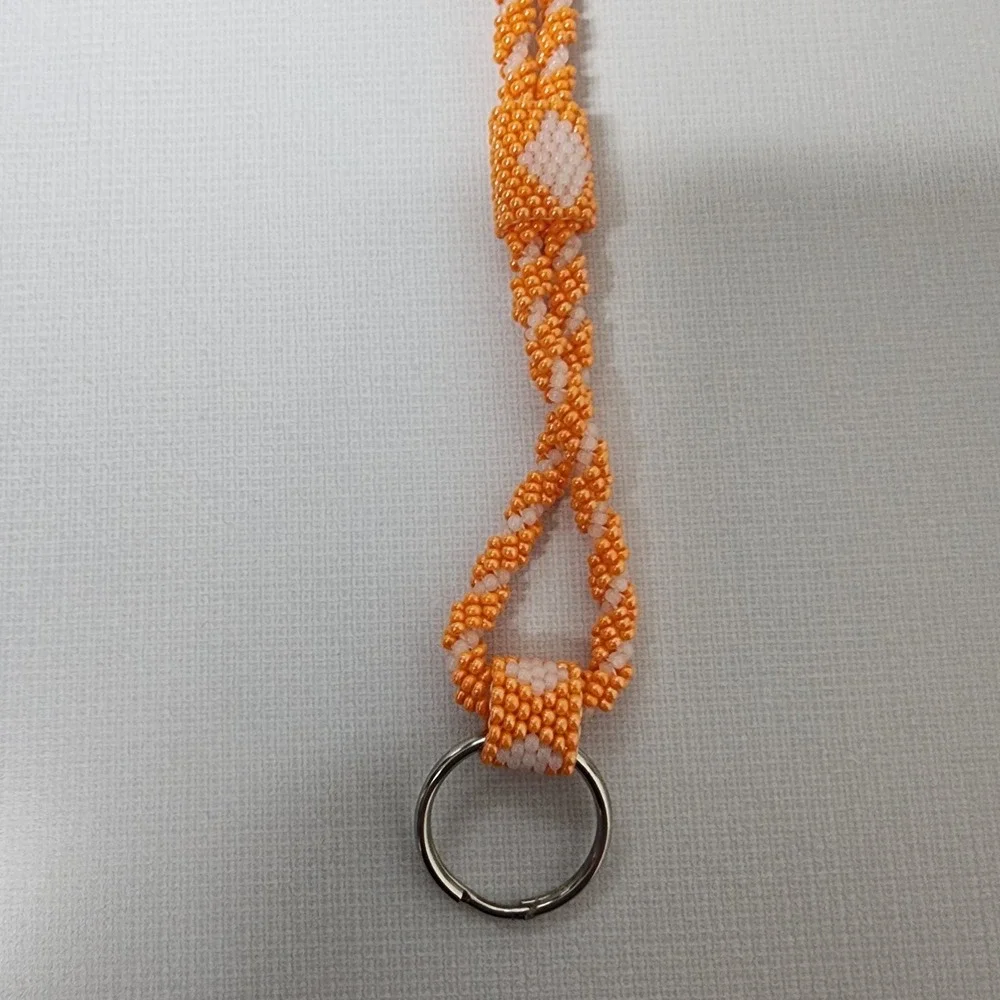 Beaded Lanyard ID Badge Holder Necklace Orange & White 36